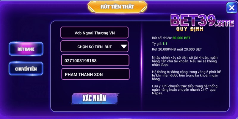 Hướng dẫn rút tiền BET39 dễ dàng và nhanh chóng